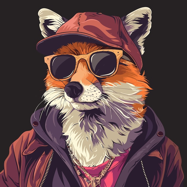 Fox divertente cartone animato vettoriale illustrazione hipster animale in vestiti