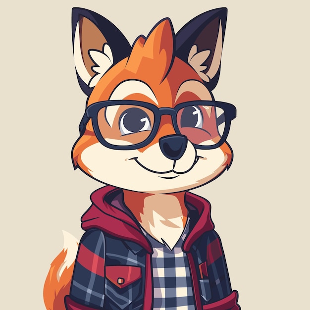 Fox Funny cartoon vector illustration hipster animal in clothes