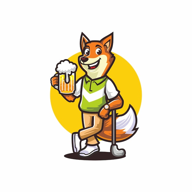 Fox golfing bier drinken mascotte