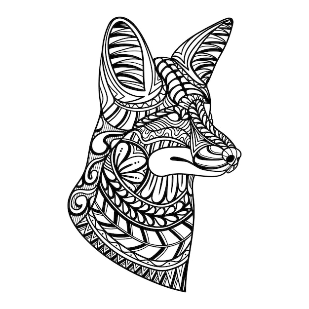 Fox head side position mandala zentangle coloring page illustration