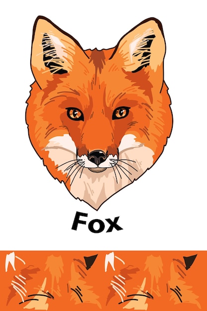 Fox head of wild animal living in nature with a print texture of the skin