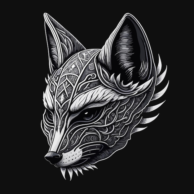 A fox head with a tribal pattern on it.