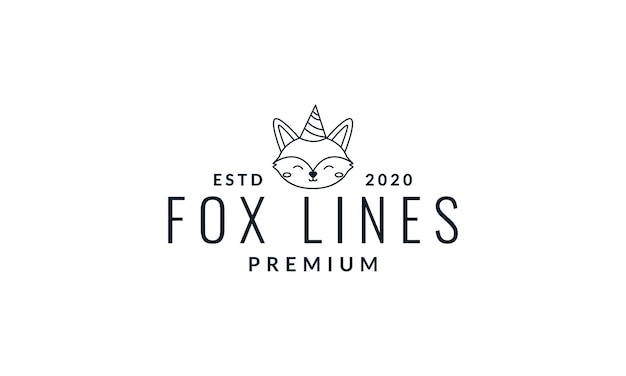 Fox hoofd glimlach schattige cartoon lijn logo vectorillustratie