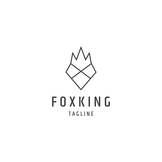 Fox hoofd koning lijn logo ontwerpsjabloon