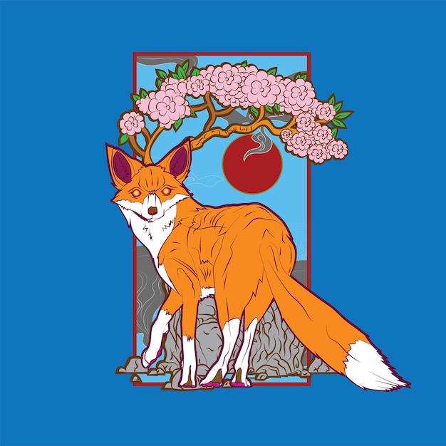 Vector fox illustration with japanese style for kaijune event