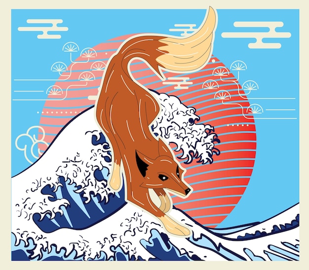 Fox illustration with japanese style for kaijune event