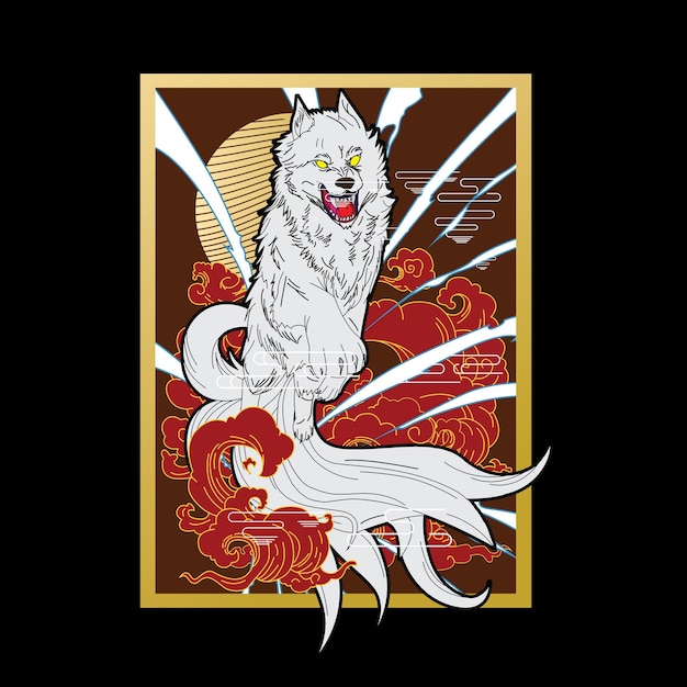 иллюстрация лисы в японском стиле для мероприятия кайдзюне