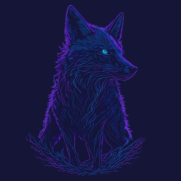 Vector fox illustrator vector with neon lines artwork design