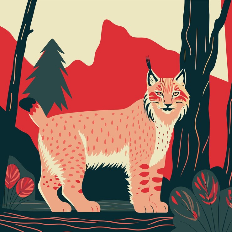 Vector a fox is standing in a pond with trees in the background