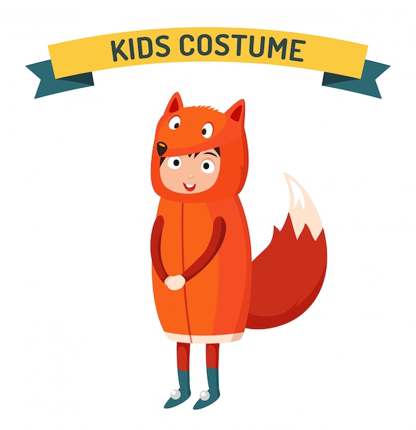 Fox kid kostuum geïsoleerde vectorillustratie