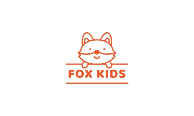 Linea per bambini fox con banner simpatico cartone animato logo illustrazione vettoriale