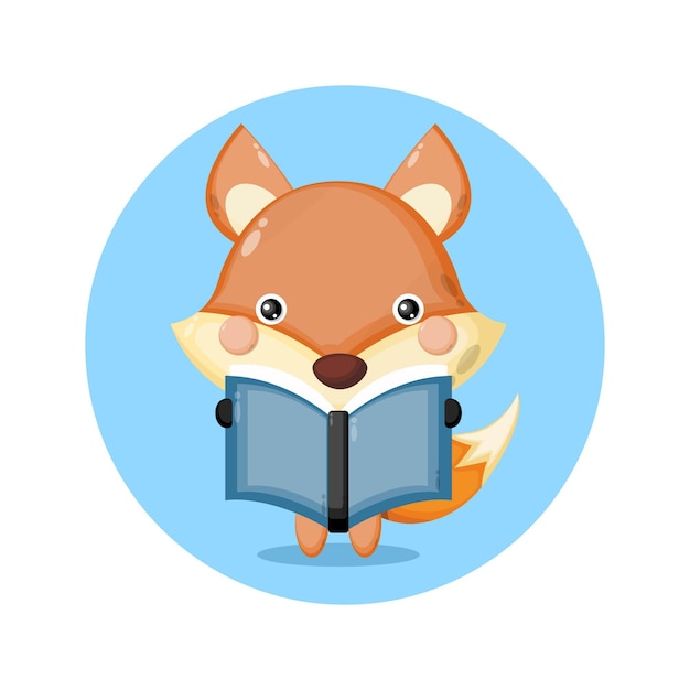 Fox leest een schattig karakter-logo van een boek