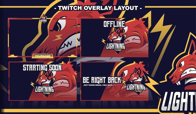 Fox Lightning Gaming lay-out ontwerp streamer twitch logo karakter