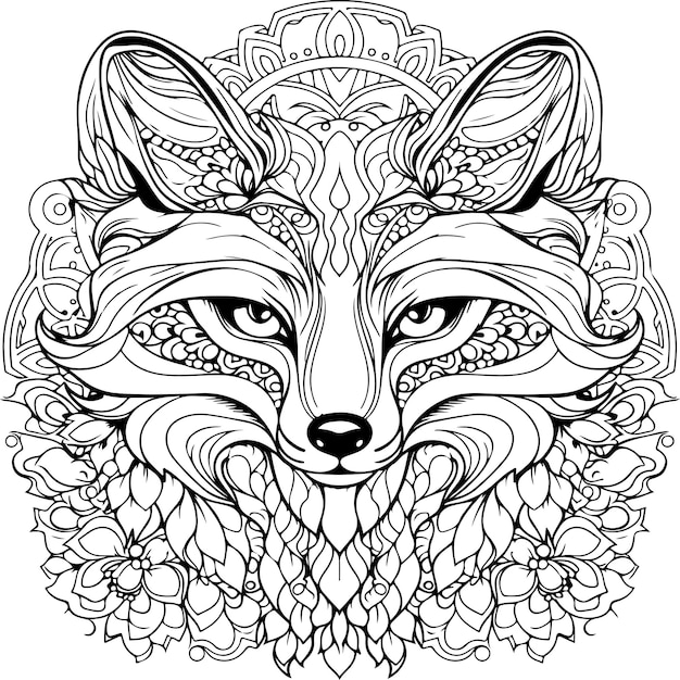 Vector fox mandala adult coloring page