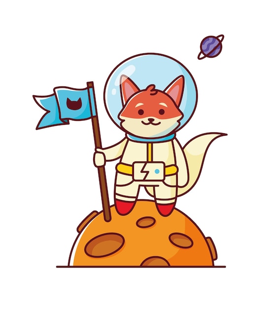 Fox on the moon Cute animal an astronaut Vector illustration