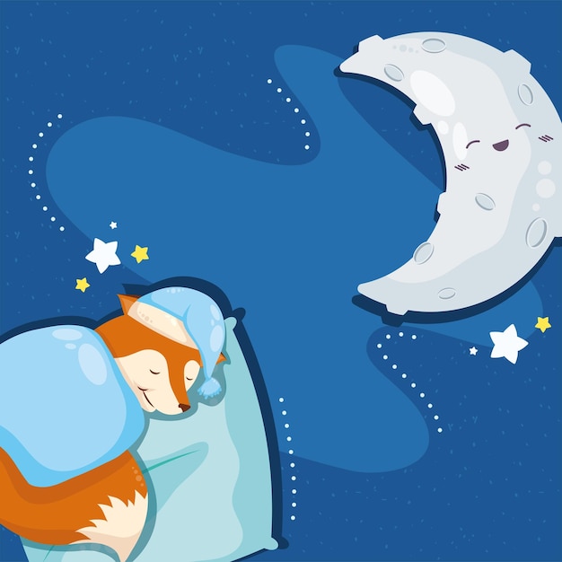 Vector fox and moon sleeping characters