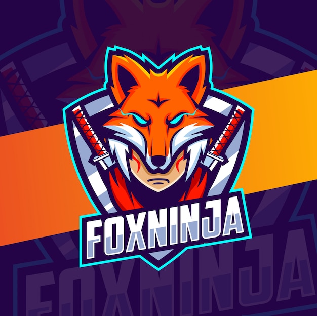 Vector fox ninja head mascot, esport logo design