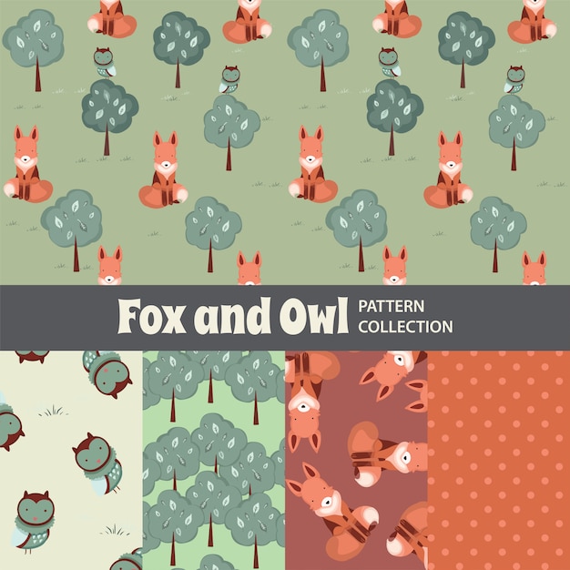fox and owl cute rainbow seamless pattern