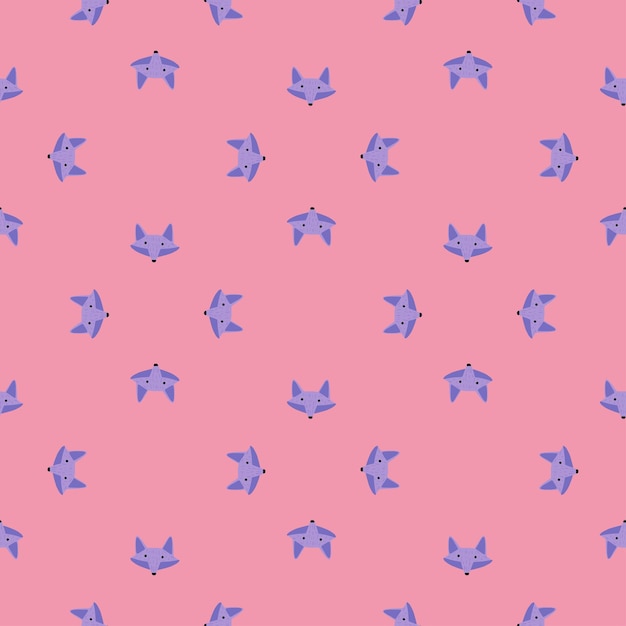 Fox pattern seamless in freehand style. Head animals on colorful background. Vector illustration for textile prints, fabric, banners, backdrops and wallpapers.