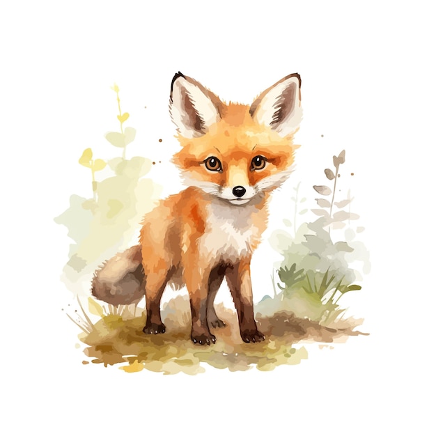Fox's Tropical Forest Exploration Watercolor Illustration