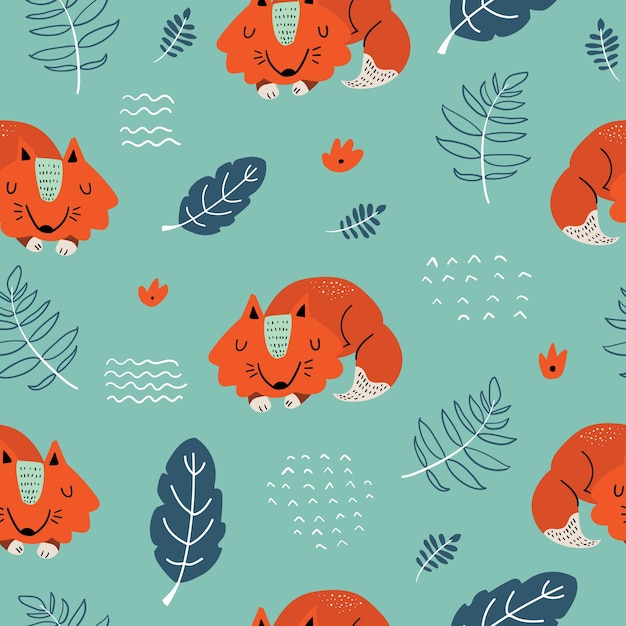 Fox seamless pattern concept