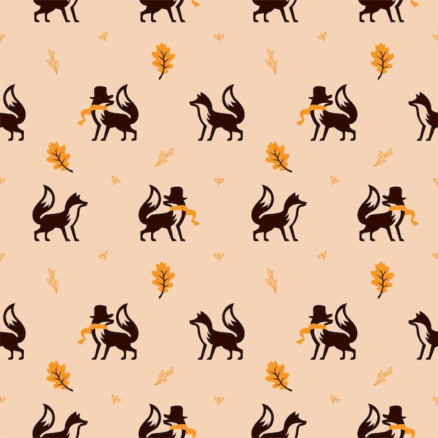 fox seamless pattern using scarf and autumn leaf background