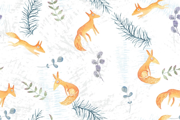 Fox seamless pattern with watercolor 1