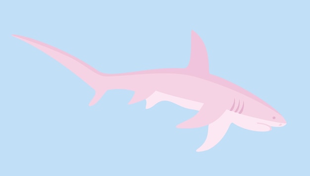 Fox shark Vector soft pastel illustration Pink shark on blue background