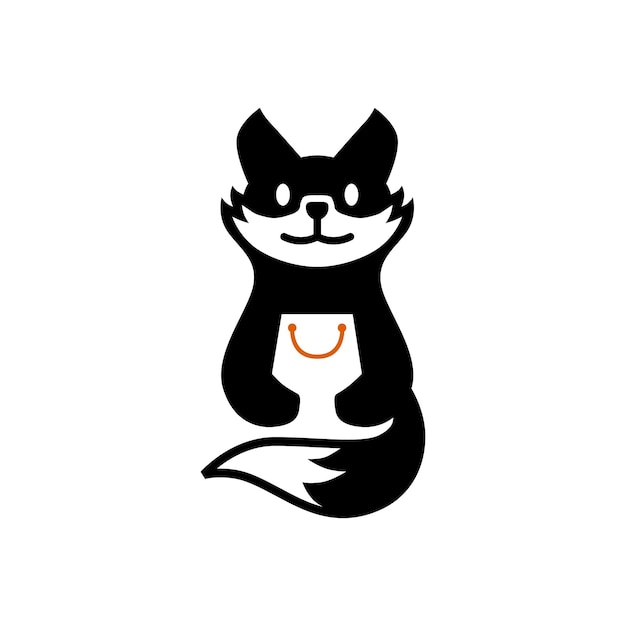 Fox Shop Store Shopping Bag Logo Mascot Vector Icon Illustration