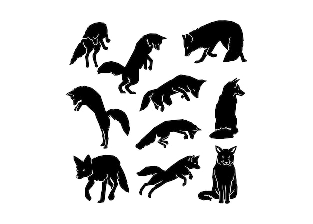 Vector fox silhouette collection