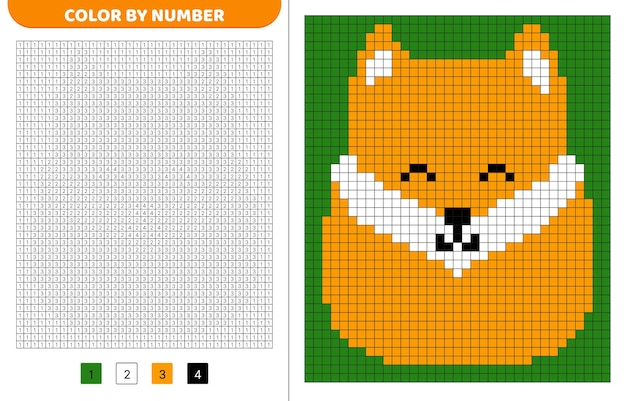 Fox squishmallow Color by number Pixel coloring book Numbered squares Game for kids Pixel art Isolated vector illustration