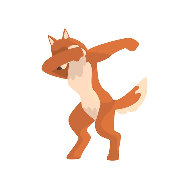 Vettore volpe in piedi in posa danzante simpatico cartone animato animale selvatico che fa doppiaggio illustrazione vettoriale su a
