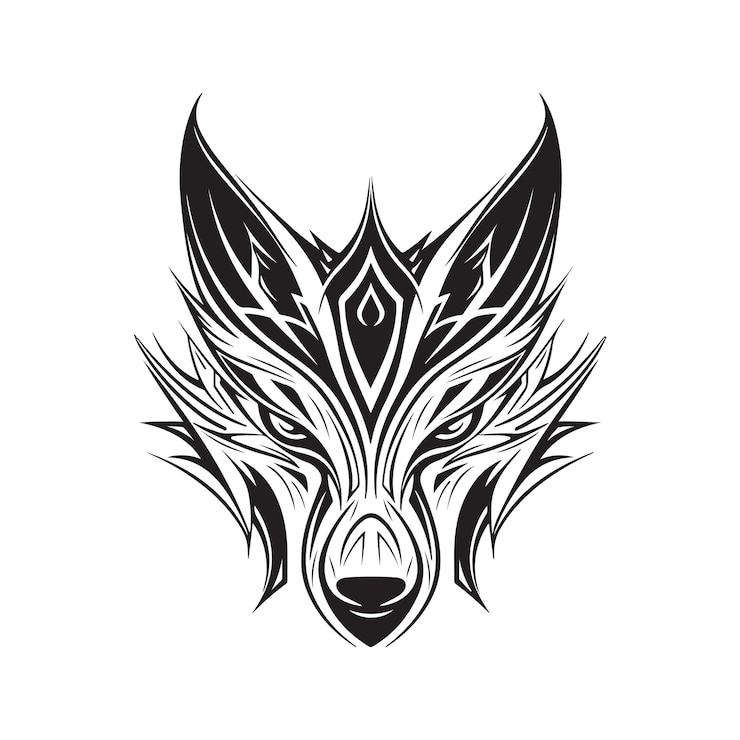 Vector 여우 부족 로고 개념 흑백 색상 손으로 그린 그림