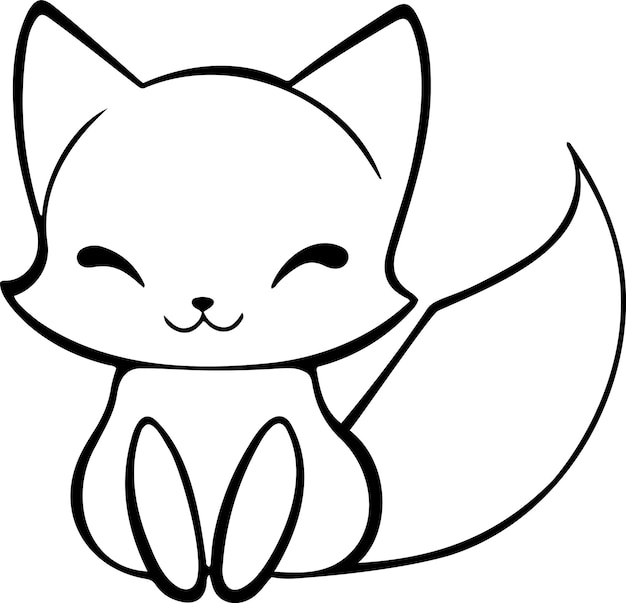 Fox vector illustration Black and white outline Fox coloring book or page for children