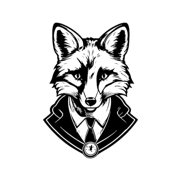 Fox vintage logo line art concept black and white color hand drawn illustration