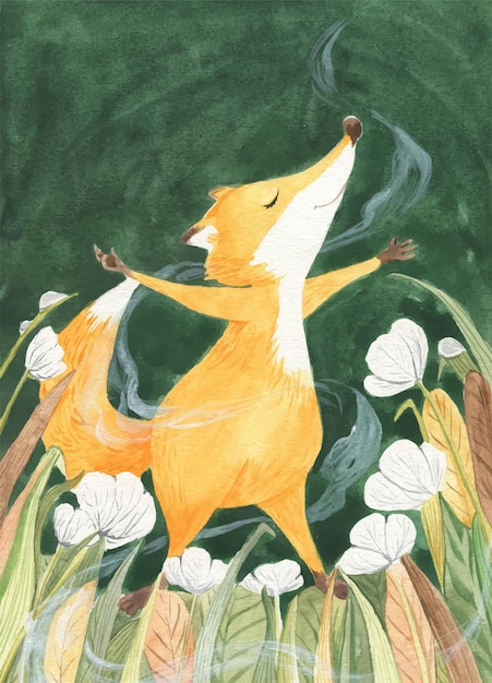 Акварельная иллюстрация лисы