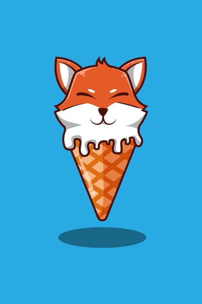 Fox with ice cream cartoon illustration