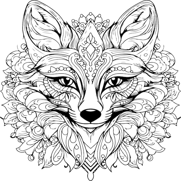 Fox with mandala adult coloring page