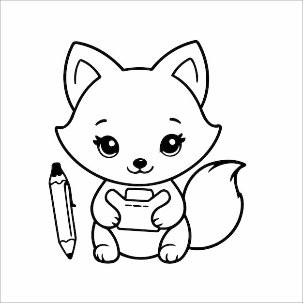 Vector fox with a pencil and sketchpad vector coloring book for kids