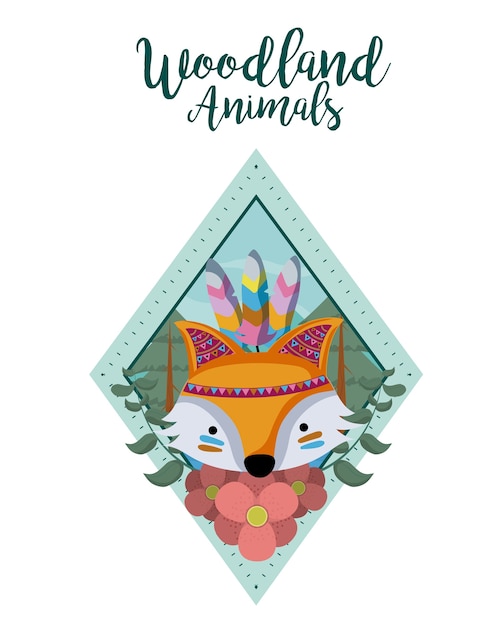 Vector fox woodland anima cute cartoon on rhombus symbol