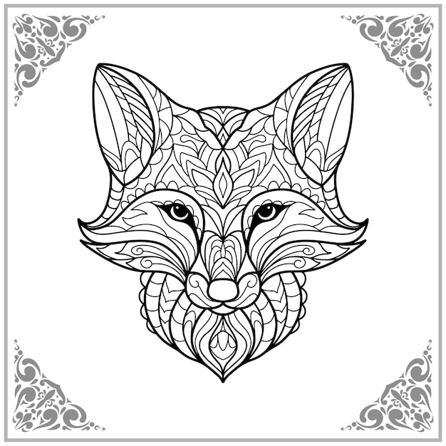 Arti fox zentangle isolati su sfondo bianco