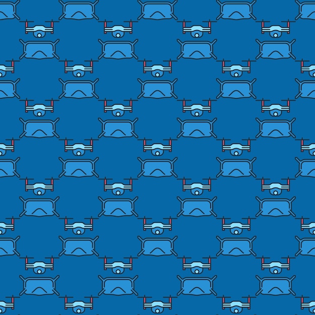 Vector fpv quadcopter with glasses vector drone blue seamless pattern