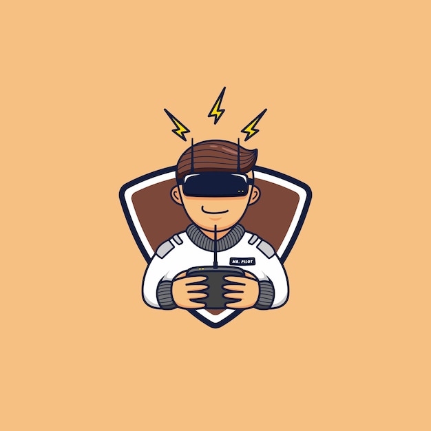 Fpv racing drone pilot hobby logo mascot cartoon icon character