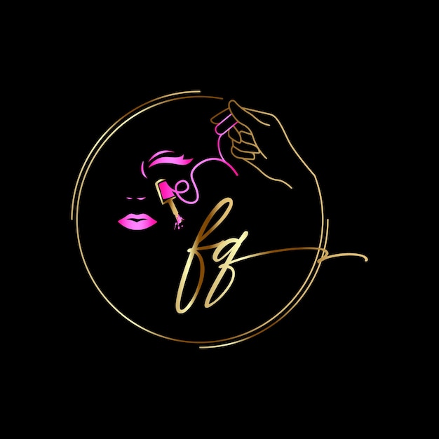 FQ Monograms logo, nails, Luxury Cosmetics Spa Beauty vector template