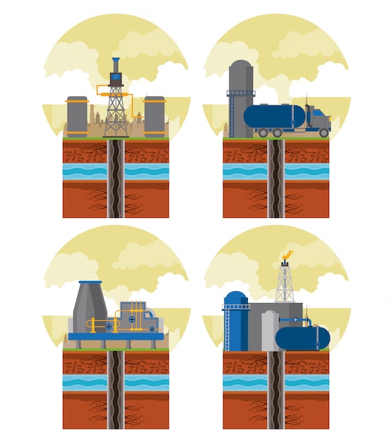 Vector frackingzone en emblemen van de olie-industrie