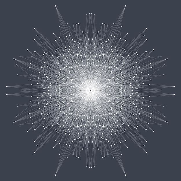 Elemento frattale con linee e punti collegati complesso di big data composti di particelle linee di connessione di rete plesso illustrazione vettoriale di design caotico minimalista