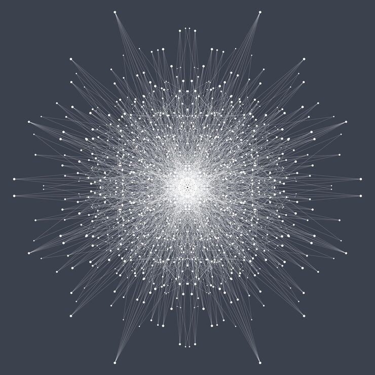 Vector fractal element with connected lines and dots big data complex particle compounds network connection lines plexus minimalistic chaotic design vector illustration