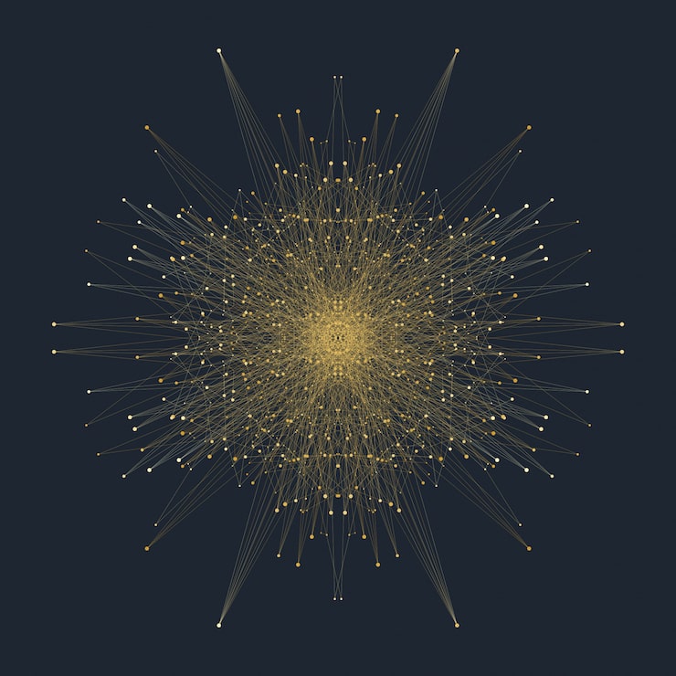 Vector fractal element with connected lines and dots. big data complex. virtual background communication or particle compounds. digital data visualization, minimal array. lines plexus. illustration.
