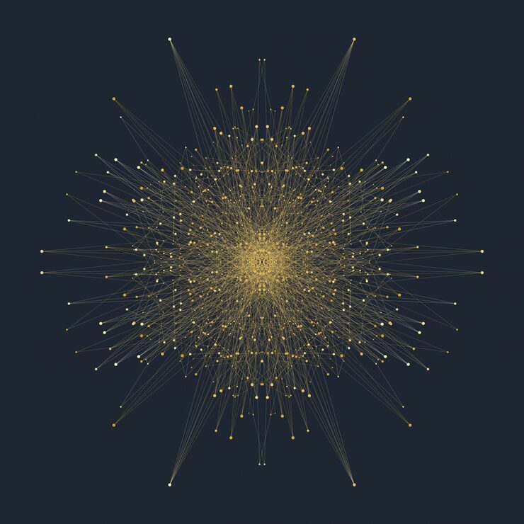 Vector fractal element with connected lines and dots. big data complex. virtual background communication or particle compounds. digital data visualization, minimal array. lines plexus. illustration.