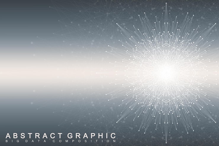 Vector fractal element with connected lines and dots. big data complex. virtual background communication or particle compounds. digital data visualization, minimal array. lines plexus. vector illustration.